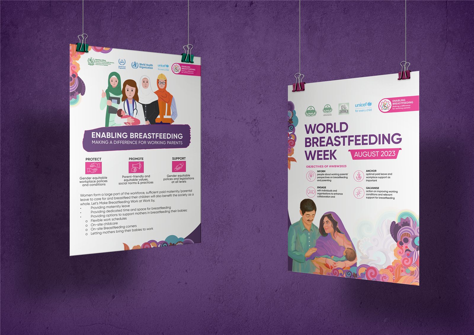 World Breastfeeding Week 2023 poster series mockup, hanging print materials